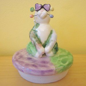 NEW Vintage WhimsiClay Cat Jerry Candle Jar Topper Retired Collectible 2002